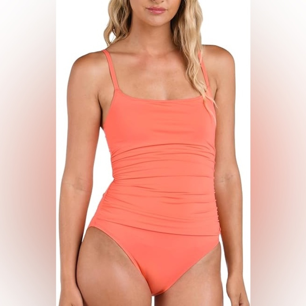 La Blanca Women's Island Goddess Rouched Body Lingerie Mio Swimsuit, Sunset, 14